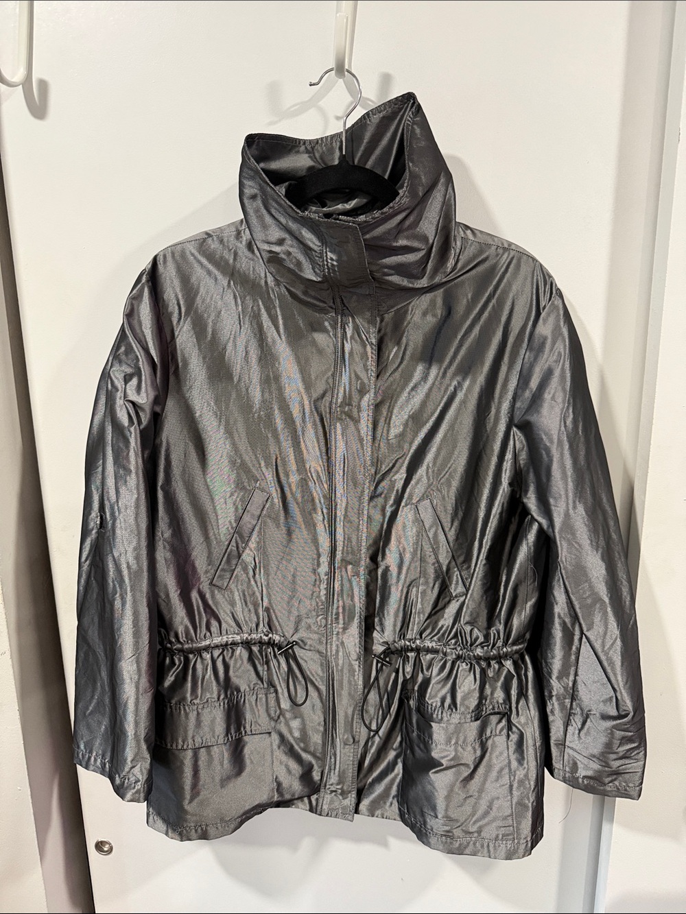 Kenneth Cole Reaction Shimmery Gunmetal Drawstring Waist Jacket